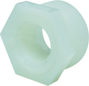 HEX BUSHING PLASTIC 1-1/2 X 3/4 WHITE NYLON