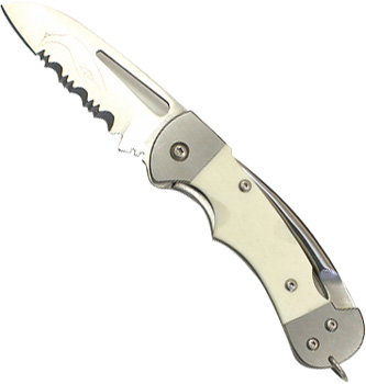 KNIFE S/S SERRATED &SPIKE W/SHEATH CREW BONE HANDLE
