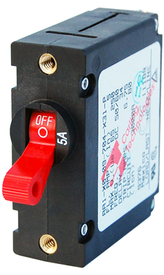 BLUE SEA 7201 A-SERIES RED TOGGLE CIRCUIT BREAKER SINGLE POLE 5A