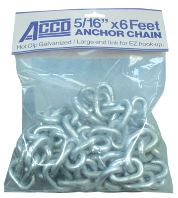 ACCO HOT DIPPED GALVANIZED PRE-CUT ANCHOR LEADER CHAIN 5/16" X 6'