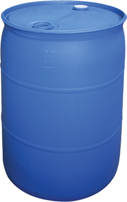 REPURPOSED 55 GALLON PLASTIC BARREL WITH NON REMOVABLE COVER