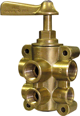 GROCO FUEL VALVE 6-PORT CROSS FLOW T SHAPED 1" NPT PORTS