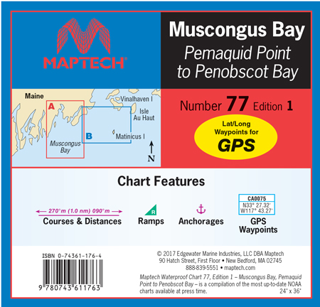  CHART WATERPROOF MUSCONGUS BAY PEMAQUID POINT TO PENOBSCOT BAY