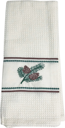 EMBROIDERED PINECONE KITCHEN TOWEL