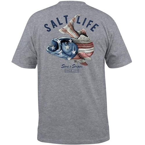 SALT LIFE TSHIRT STRIPER FLAG ATHLETIC HEATHER MENS 2XLARGE