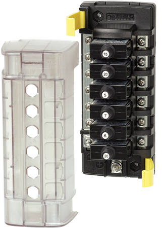 BLUE SEA 5052 FUSE BLOCK ST-CLB 6 CIR INDEPENDENT GRD WITH CVR