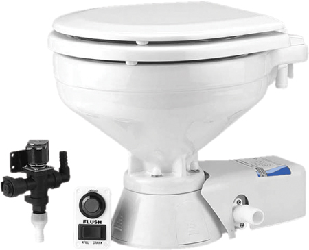 JABSCO TOILET STANDARD HEIGHT COMPACT BOWL "QUIET FLUSH" ELECTRIC 12V
