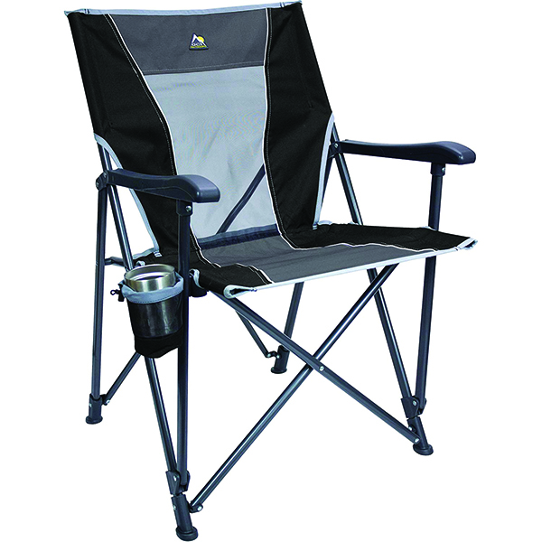 GCI OUTDOOR FOLD UP EAZY CHAIR BLACK EXTRA WIDE SEAT WITH CARRY BAG