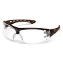 SAFETY GLASSES ANTI-FOG CLEAR WITH BLACK & TAN FRAMES