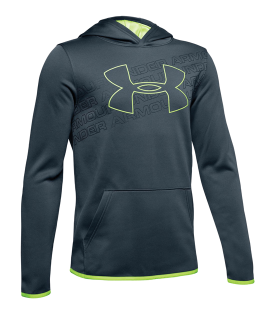 UNDER ARMOUR FLEECE LOGO HOODIE GREY & LIME YOUTH SMALL
