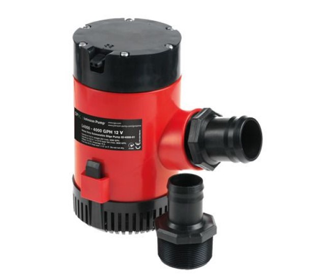 JOHNSON PUMP BILGE SUBMERSIBLE 4000 GPH WITH CHECK VALVE 24 VOLT