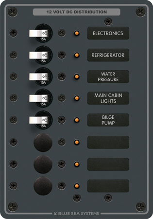 BLUE SEA 8023 ELECTRICAL PANEL DC 8 CIRCUITS WITH 5 BREAKERS