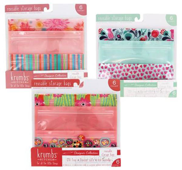REUSABLE STORAGE BAGS 2 SMALL, 2 MEDIUM, 2 LARGE ASSORTED DESIGNS