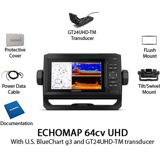 GARMIN ECHOMAP UHD 64CV CHARTPLOTTER WITH GT24UHD-TM TRANSDUCER