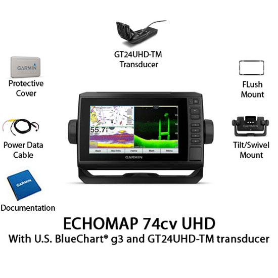 GARMIN ECHOMAP UHD 74CV WITH GT24UHD-TM TRANSDUCER