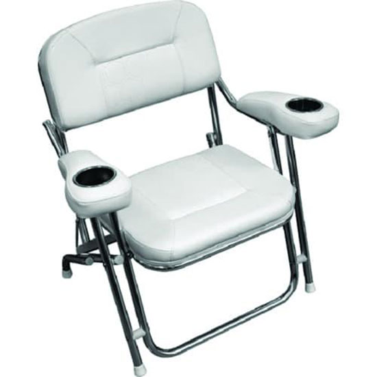 WISE SEAT DELUXE FOLDING DECK CHAIR OFFSHORE BRITE WHITE CUP HOLDERS