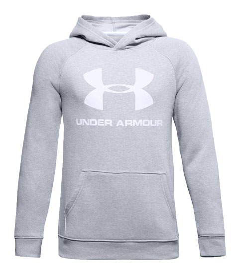 YOUTH RIVAL GRAY HEATHER UNDER ARMOUR LOGO HOODIE LARGE
