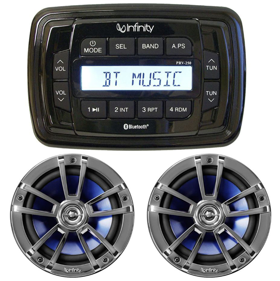 INFINITY STEREO PKG W/TWO SPEAKERS, AM/FM, BLUETOOTH