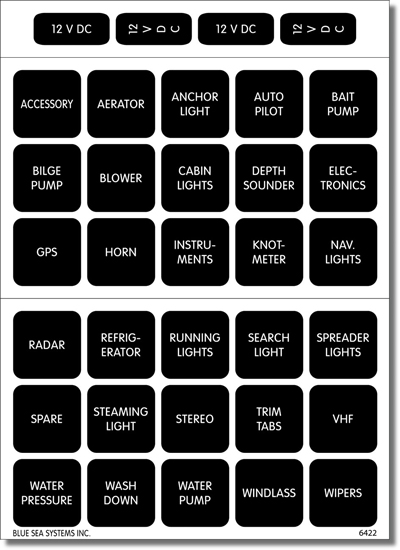 BLUE SEA 4215 LABEL SET SQUARE FORMAT 30 BLK DC LABELS