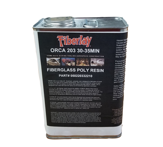 FIBERLAY ORCA 203 FIBERGLASS POLY RESIN GALLON NO WAX NO HARDENER