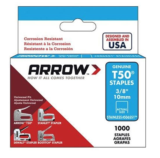 ARROW STAINLESS STAPLES 3/8" FOR T-50 STAPLE GUN