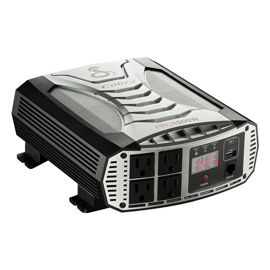 COBRA 1500W POWER INVERTER, 3,000 WATT PEAK POWER, TWO USB PORTS, FOUR GFCI