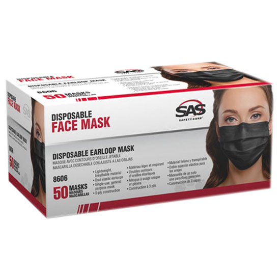 BLACK EARLOOP DISPOSABLE MASKS 50 MASKS PER BOX