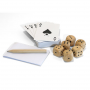 GAMING KIT FIRESIDE INCLUDES DECK OF CARDS, 6 DICE, NOTEPAD AND PENCIL (TIN