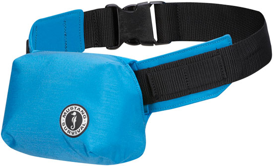 MUSTANG SURVIVAL MINIMALIST BELT PACK.  AZURE BLUE.  15.7 LBS OF BUOYANCY.