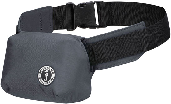 MUSTANG SURVIVAL MINIMALIST BELT PACK.  ADMIRAL GRAY.  15.7 LBS OF BUOYANCY.