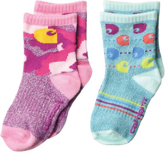 SOCK CARHARTT CREW GIRLS 2PK BLUE AND PINK SIZE SMALL