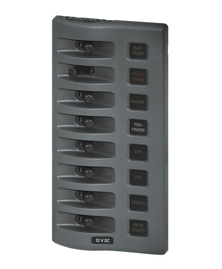 BLUE SEA 4308 WEATHERDECK 12V DC WATERPROOF FUSE PANEL - GRAY 8 POSITIONS