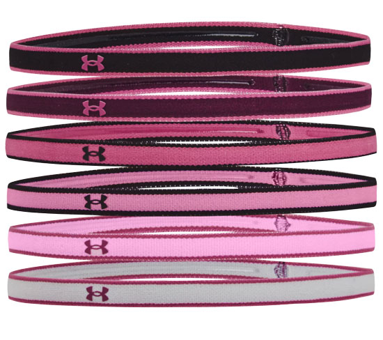 UNDER ARMOUR WOMENS MINI-HEADBANDS BLACK & ROSE 6 PACK