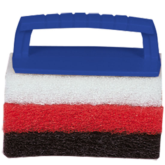 SCRUB PAD KIT WITH HANDLE 1/EA COURSE, MEDIUM, FINE