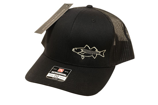 STRIPED BASS TRUCKER HAT, BLACK W/ WHITE LOGO, ONE