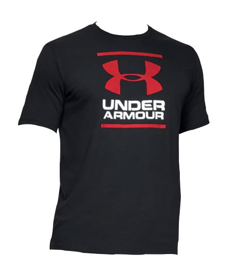UNDER ARMOUR T-SHIRT MENS BLACK WITH RED/WHITE LOGO LARGE