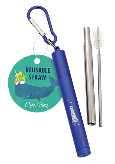 REUSABLE STRAW - LIGHTHOUSE CASE, BRUSH & CLIP- BLUE