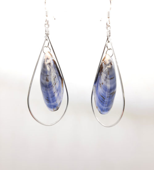 EARRINGS BLUE SHELL W/SILVER TEARDROP SETTING FRENCH HOOKS