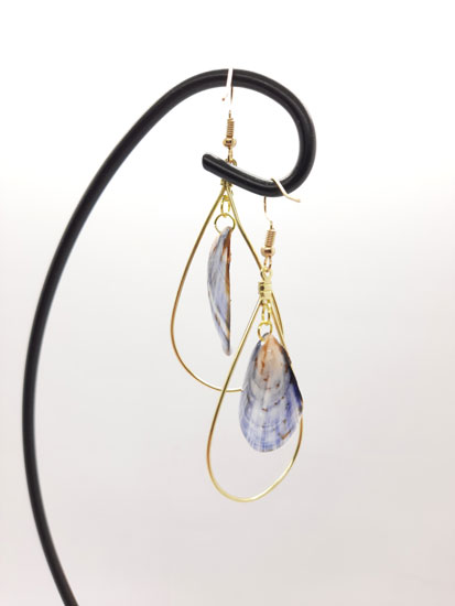 EARRINGS BLUE SHELL W/GOLD TEARDROP SETTING FRENCH HOOKS