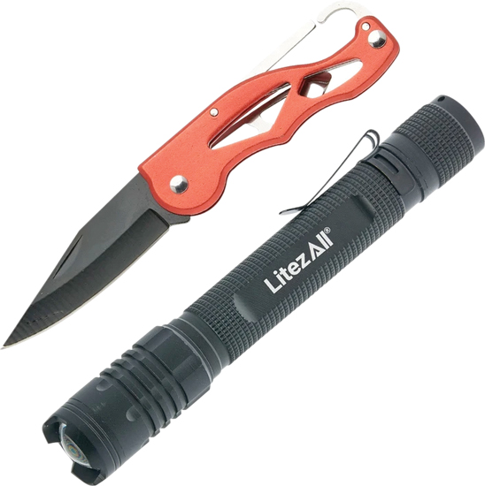 LITEZALL TACTICAL 280 LUMEN FLASHLIGHT & FOLDING POCKET KNIFE COMBO