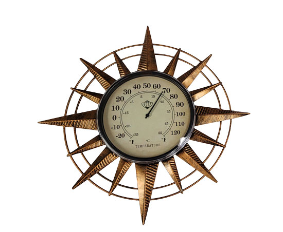 COMPASS WALL THERMOMETER METALLIC GOLD 14" X 14"