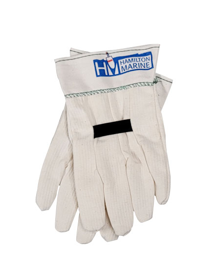 GLOVE FISHERMAN WHITE WITH POLYESTER-CORD GREEN TRIM MEDIUM (BY / PAIR)