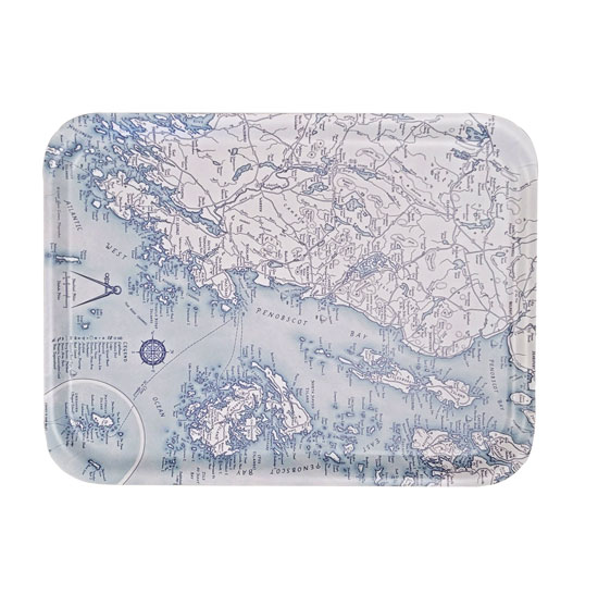 NAUTICAL MAP TRAY 16" X 12" PENOBSCOT BAY- FRIENDSHIP TO VINALHAVEN