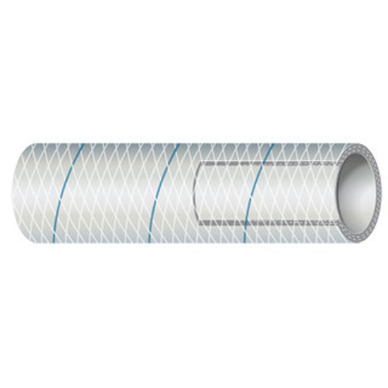 SHIELDS HOSE PVC REINFORCED CLEAR W/BLUE TRACER (BY FOOT OR 50' COIL)