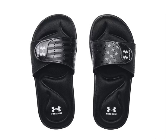 UNDER ARMOUR WOMENS IGNITE FREEDOM BLACK SLIDE WITH WHITE LOGO