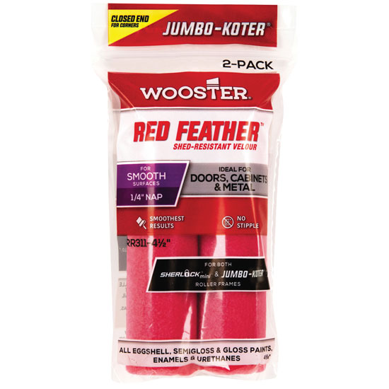 ROLLER COVER RED FEATHER 4 1/2" 1/4" NAP 2 PACK