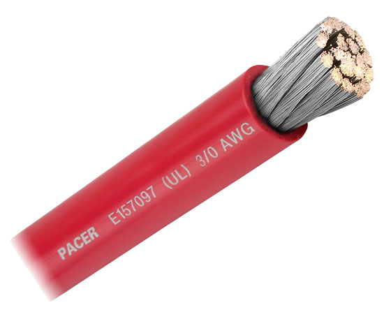 PACER BATTERY CABLE 3/0 RED TINNED (100' REEL)