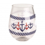 STEMLESS WINE GLASS RED WHITE & BLUE ANCHORS 15OZ