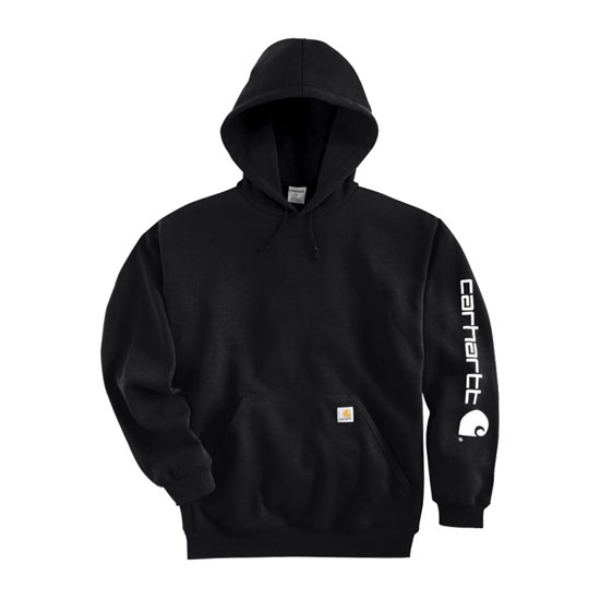 CARHARTT HOODED SWEATSHIRT MIDWEIGHT ARM LOGO MENS BLACK LARGE TALL