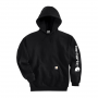 CARHARTT HOODED SWEATSHIRT MIDWEIGHT ARM LOGO MENS BLACK LARGE TALL